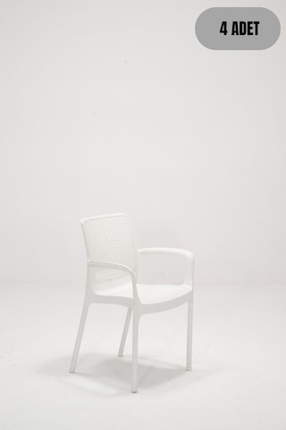 4 Adet Rattan Lüx Beyaz Sandalye / Balkon-bahçe-teras Beyaz