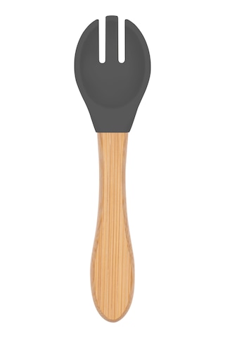 Bambu Saplı Silikon Mama Çatalı Platinium Gri