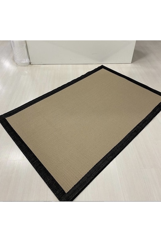 Elvey Home Jüt Sisal S9716 Bej Siyah Kaymaz Taban Hasır Dokuma Yıkanabilir Yolluk Salon Koridor Mutfak Halısı Bej /siyah