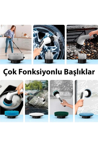 9& Apos U 1 Arada Çok Amaçlı Kablosuz Şarjlı Temizlik Fırçası Ip67 Yıkanabilir Başlık 5468