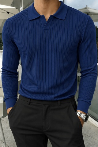 Genius Store Erkek Polo Yaka Kazak Fitilli Anti Pilling Tüylenme Yapmaz Regular Fit Erkek Triko Kazak Pyaka-kzk Lacivert