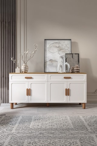 Flora Bohem Serisi 4 Kapaklı 2 Çekmeceli Salon Konsolu Büfe Aytaşı Ceviz 180x84 Cm Ceviz - Ekru
