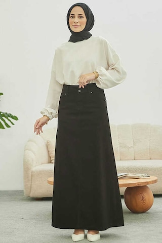Neways 2254- Klasik Gabardin Etek Siyah Siyah
