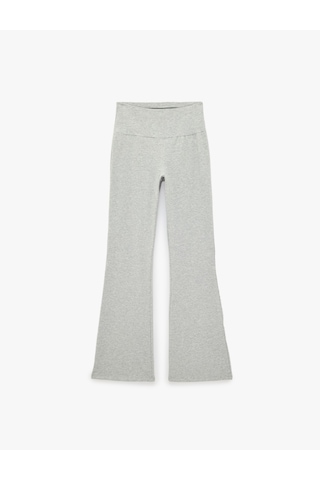 Koton Yüksek Bel Slim Fit Pamuklu İspanyol Paça Spor Tayt Gri Melanj 7wak40264nk