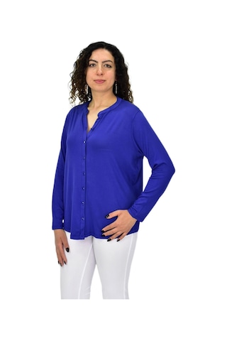 Kadın Uzun Kol Düğmeli Bluz Bgl-st04680 Saks Mavi