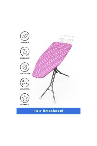 Magic Lady Retro Model 122x45 Cm Pembe Yıldız Desenli Keçeli Ütü Masası Kılıfı