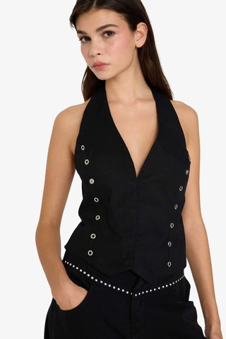 Defacto Halter Yaka Kuşgözü Detaylı Gabardin Yelek G2453ax25aubk81 Siyah-bk81