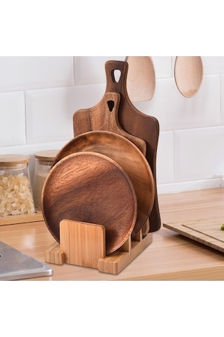 Tongxida Suntek Bambu Kesme Tahtası Rafı, Kap Tava Kapakları Ve Plakalar, Koyu Kahverengi Kahverengi