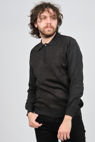 Woolman Erkek Desenli Polo Yaka Yün Kazak 1572001 Füme Füme Beyaz