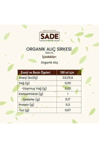 Sade Organik Alıç Sirkesi 500 Ml
