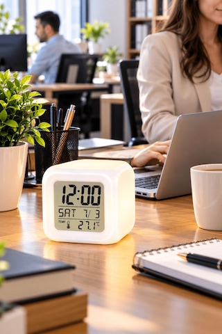Modern Tasarımlı Küp Saat Led Aydınlatmalı Dijital Alarm Saati Gri - Siyah