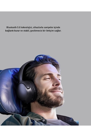 Bluetooth 5.0 Siyah Kablosuz Kulaklık 18 Saat Batarya Katlanabilir Tasarım Yeni Nesil