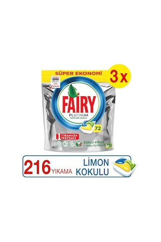 Fairy Platinum Limon Kokulu Bulaşık Makinesi Deterjanı Kapsülü 72 Yıkama X3 Adet