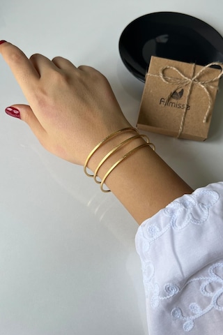 Gold Kaplama Düz Kumlu Model 3 Lü Çelik Ajda Model Bilezik 65 Mm Gold