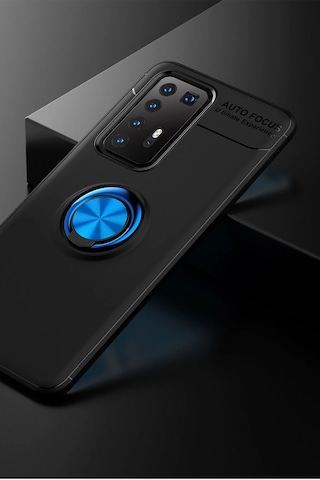 Newface Huawei P40 Pro Kılıf Range Yüzüklü Silikon Semeglbl - 89 - Siyah-mavi