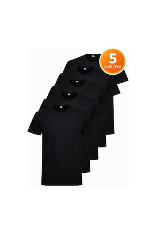 Hanclo Erkek Siyah Tişört 5 Li Paket Basic Pamuk Bisiklet Yaka Kısa Kollu T-shirt