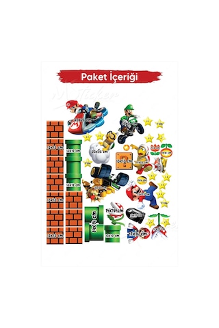 MSticker Super Mario Ve Arkadaşları Sevimli Eğlenceli Çocuk Odası Cam Duvar Sticker Seti Büyük Boy