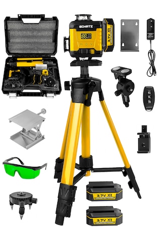 Schatz Profesyonel 360 16 Köşe Otomatik Hizalama Tripod'lu Yeşil Işık Lazer Hizalama Sarı