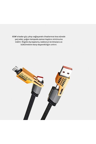 Usb-c Usb-a 4 Ü 1 Arada Örgülü Kablo 65w Hızlı Şarj Metal Uç Dayanıklı 46889121