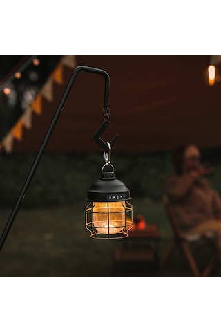 Shineyee Siyah Demir Cam Kapağı Kamp Lambası - Ipx4 Su Geçirmez, 3 Seviye Parlaklık, İç Li-pil Ve Kanca İle Taşınabilir Açık Hava Feneri Siyah