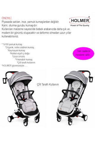 Holmer Deluxe Organik Pamuklu Ortapedik Bel Destekli Bebek Arabası Minderi Gri
