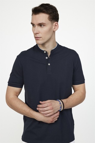 Tudors Erkek Slim Fit Hakim Yaka Pike Pamuk Latcivert Tişört 27218 Lacivertvert Lacivert