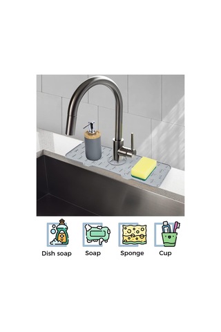 Mucit Home Silikon Musluk Matı Su Geçirmez Lavabo Kenar Damlatmaz Altlık Düzenleyici Mat