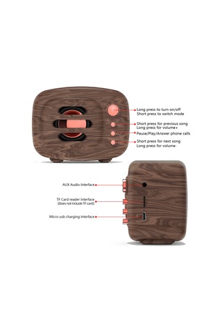 Xindoker B11 Taşınabilir Bluetooth Hoparlör - Bt5.0, Tf Kart Desteği, 1200mah Pil, Sesli Arama, Ahşap Tonu Kahverengi