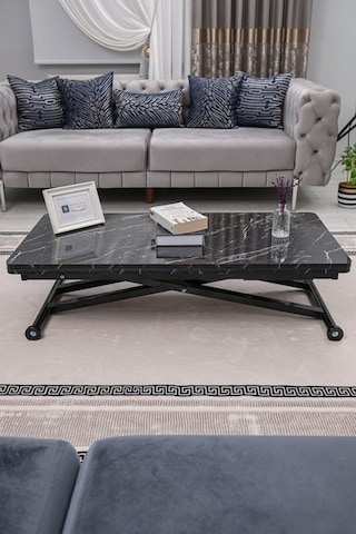 Home Üst Tabla Mdf Siyah Mermer Oval Köşe Alt Ayak Siyah