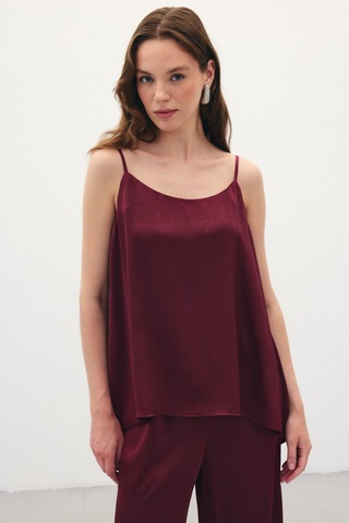Sateen Askılı Saten Bluz - Bordo-136353 Bordo