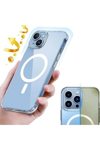 Magsafe Uyumlu Şeffaf Kılıf İphone 15 Sert Pc Embos Kılıf Kablosuz Şarj Destekli Darbe Koruyucu, Ultra Diğer