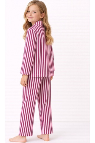 Free Beka Çocuk Önden Düğmeli Pijama Çizgili %100 Pamuklu İnterlok Kumaş Fuja