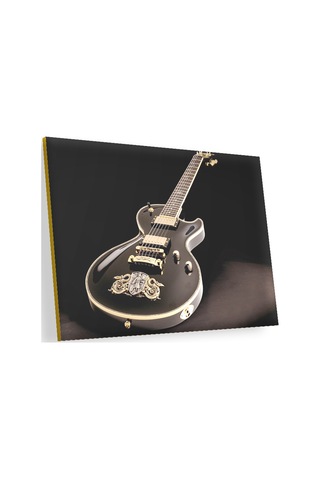 Cakasepetim Altın İşlemeli Siyah Klasik Elektrogitar Siyah Arka Plan Ahşap Mdf Tablo