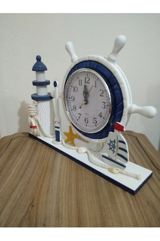 Fenerli Dümen Saat / Deniz Temalı Dekoratif Masa Üstü Saat