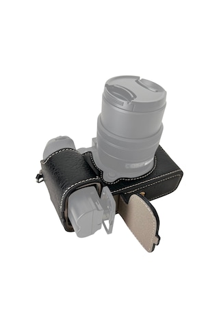 Shineyee Fujifilm Xs20 Kamera İçin Suni Deri Çantası - Askılı Kayışlı, Siyah Renkli Koruyucu Kılıf Gri