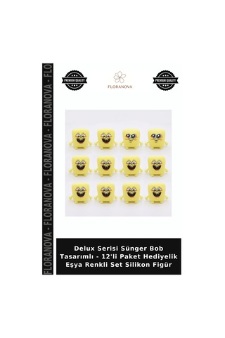 Delux Serisi Sünger Bob Tasarımlı - 12'li Paket Hediyelik Eşya Renkli Set Silikon Figür