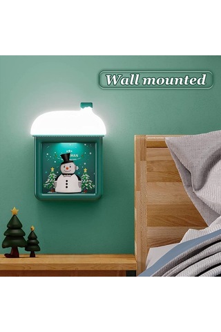 Teltree Yeşil Santa Kar Ev 3d Led Lamba, 2 Anahtar Modu Düğme + Bebek , 3 Parlaklık Seviyesi, Usb-c Şarjlı, Noel Dekorasyonu Hediyelik Yeşil