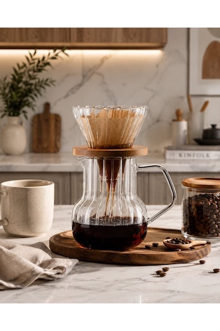 Morponi Borosilikat Cam Kahve Demeleme Seti Dripper Ve Sürahi - 100 Adet Filtre Kağıdı Hediyeli 500 Ml