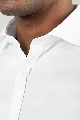 Tudors Slim Fit Dar Kesim Düz Erkek Gömlek-17089 Beyaz