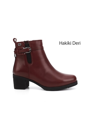 Gönderi R Bordo Antik Fermuarlı Kalın Topuklu Hakiki Deri Bot Bordo
