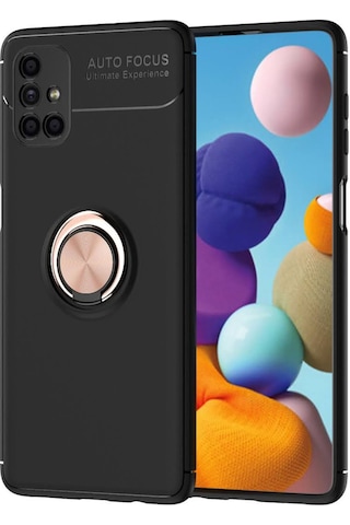 Galaxy Uyumlu M51 Kılıf Range Yüzüklü Silikon - Siyah-gold Renk