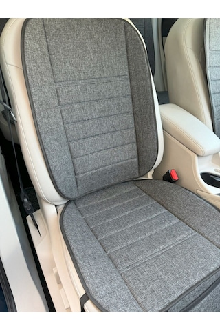 Terletmez Keten Baskılı Oto Koltuk Minderi 7 Parça - Desenli Cepli Araba Koltuk Kılıf Seti Füme