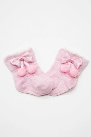 Cocole Socks Kız Çocuk Aksesuarlı Soket Çorabı Tekli Pamuklu Ponponlu Pembe Desenli