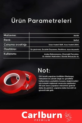 Bant Güçlü Şeffaf Montaj Yapıştırma Meg Çift Taraflı Akrilik Silikonize Bant 18 Mm X 2 Metre