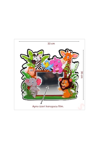Safari Sevimli Hayvanlar Aynalı Duvar Stickerı, 33cm X 30cm