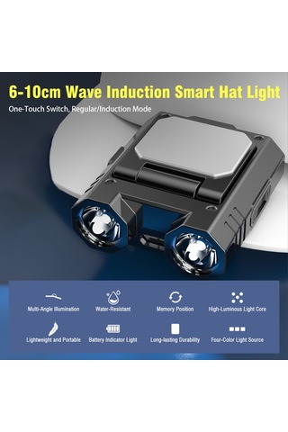 Şarj Edilebilir Led Far Kamp Farı Akıllı İndüksiyon Siyah Siyah