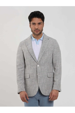 Dufy Saks Erkek Slim Fit Pitikare Desenli Sivri Yaka Casual Ceket - 104437-saks Saks Mavi