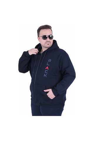 Moc Grande Mocgrande Büyük Beden Kapüşonlu Fermuarlı 3ip Sweat Black 25716 Lacıvert Lacivert