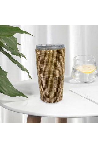 Homyl 600ml Seyahat Elmas Su Şişesi Kupa Vakum Tumbler Altın Altın