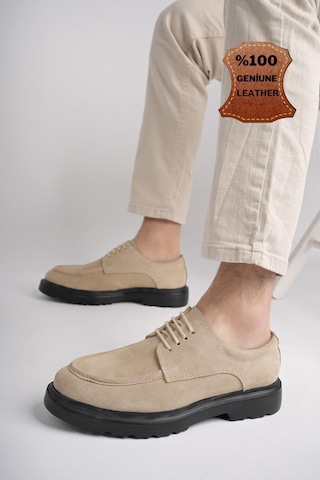 Muggo Samuel Garantili Günlük Klasik Hakiki Deri Casual Rahat Ortopedik Kalın Taban Erkek Ayakkabı Bej Süet Bej